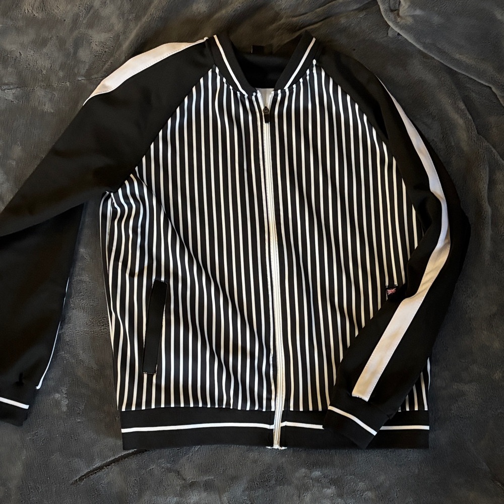 Black and White Striped Bomber Jacket